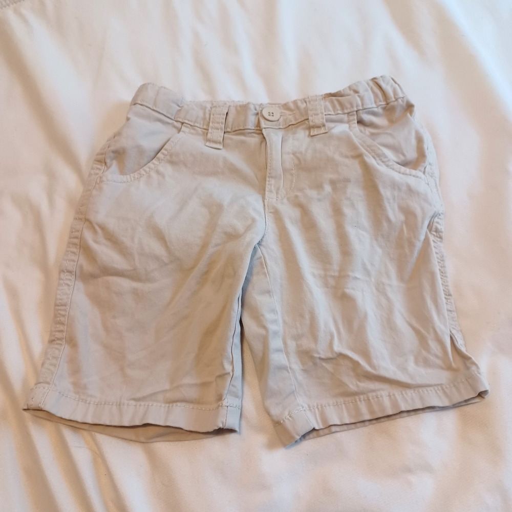Faded Glory Chino Shorts Kids Size 7 Khaki Beige Adjustable Waist Stretch Twill